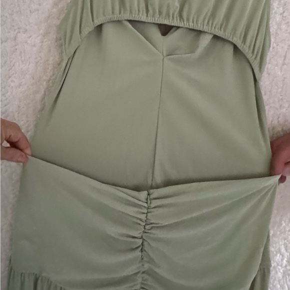 NWT Zara Light Green Ruched V-Neck Long Dress - Picture 7 of 10